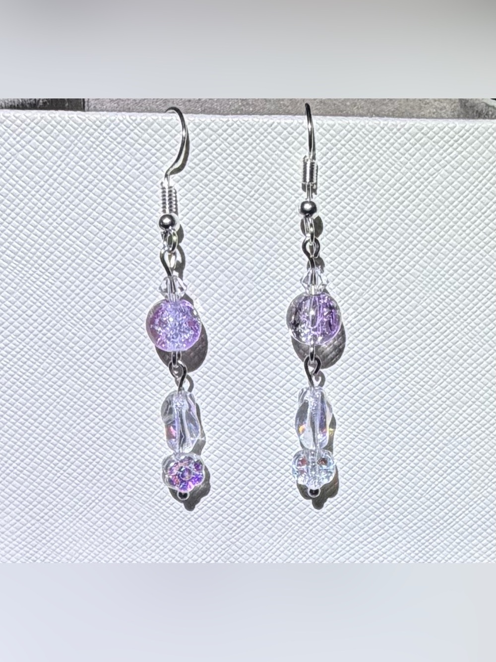 ✨Handmade✨Purple Crystal Drop Earrings with Sterling Silver Hooks